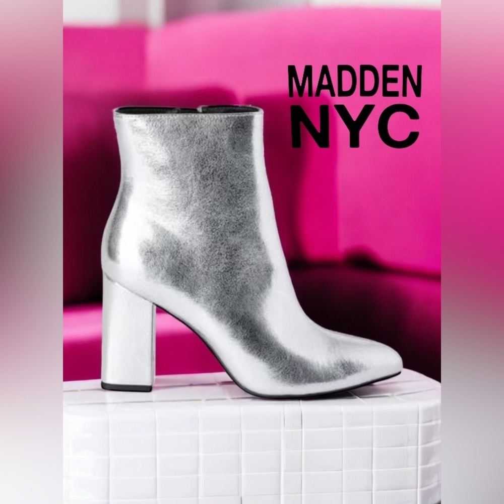 Silver Metallic Block-Heel Ankle Boots